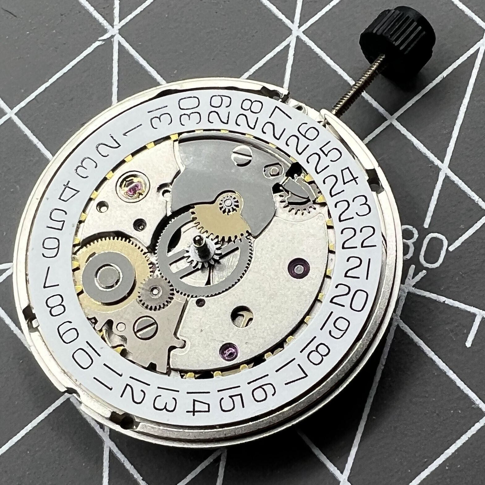 Original Silver ETA SW200-1 automatic watch movement, precise mechanical replacement for accurate timekeeping.