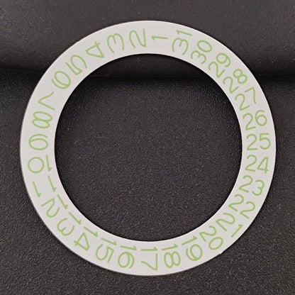 Green date disk overlay for NH35 NH36 watch movements, enhancing date visibility with precise white numbers.