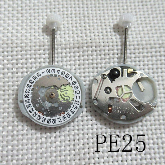 Sunon PE25 quartz watch movement with 3 hands and date display at 3 or 6 o'clock for replacements.