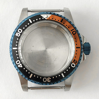 Blue retro 39.5mm stainless steel watch case with acrylic mirror, fits NH35/NH36 movements.