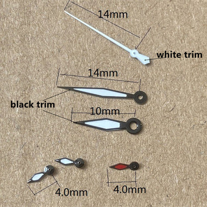 14mm green luminous watch hands with white and black trim, compatible with PE70 movement