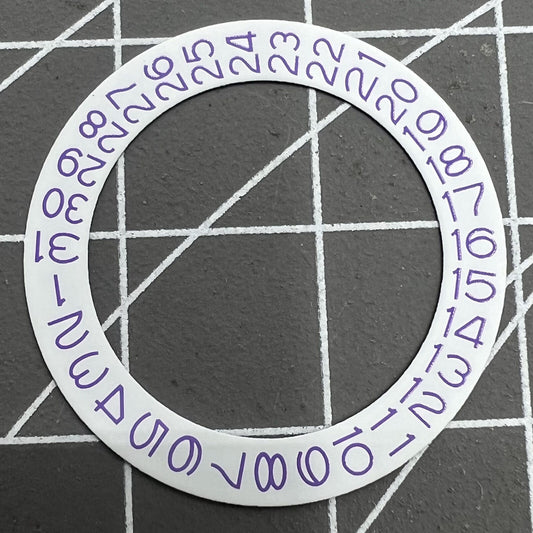 Light purple character date wheel for NH35 NH36 watch movement on white background, compatible with Seiko.