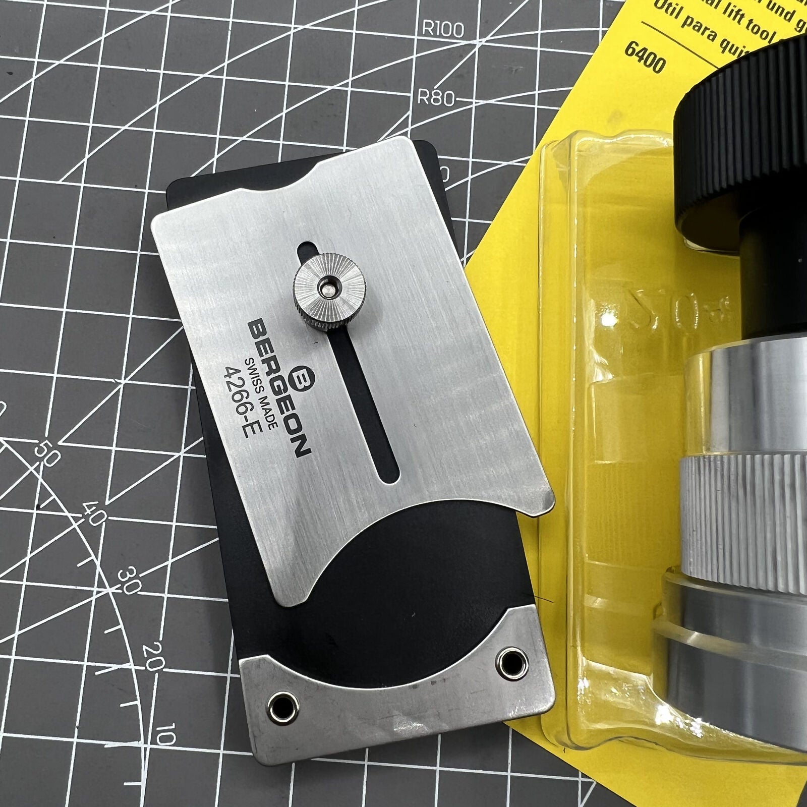 Swiss Bergeon 6400 crystal lift tool for precise watch crystal fitting and removal, professional watchmaker accessory.