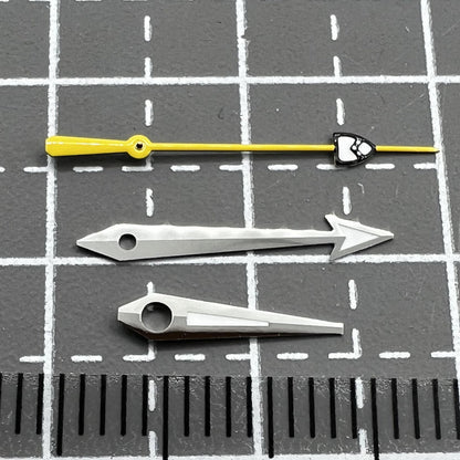 Yellow pointed second hand with green lume, compatible with NH35/36 watch movements.