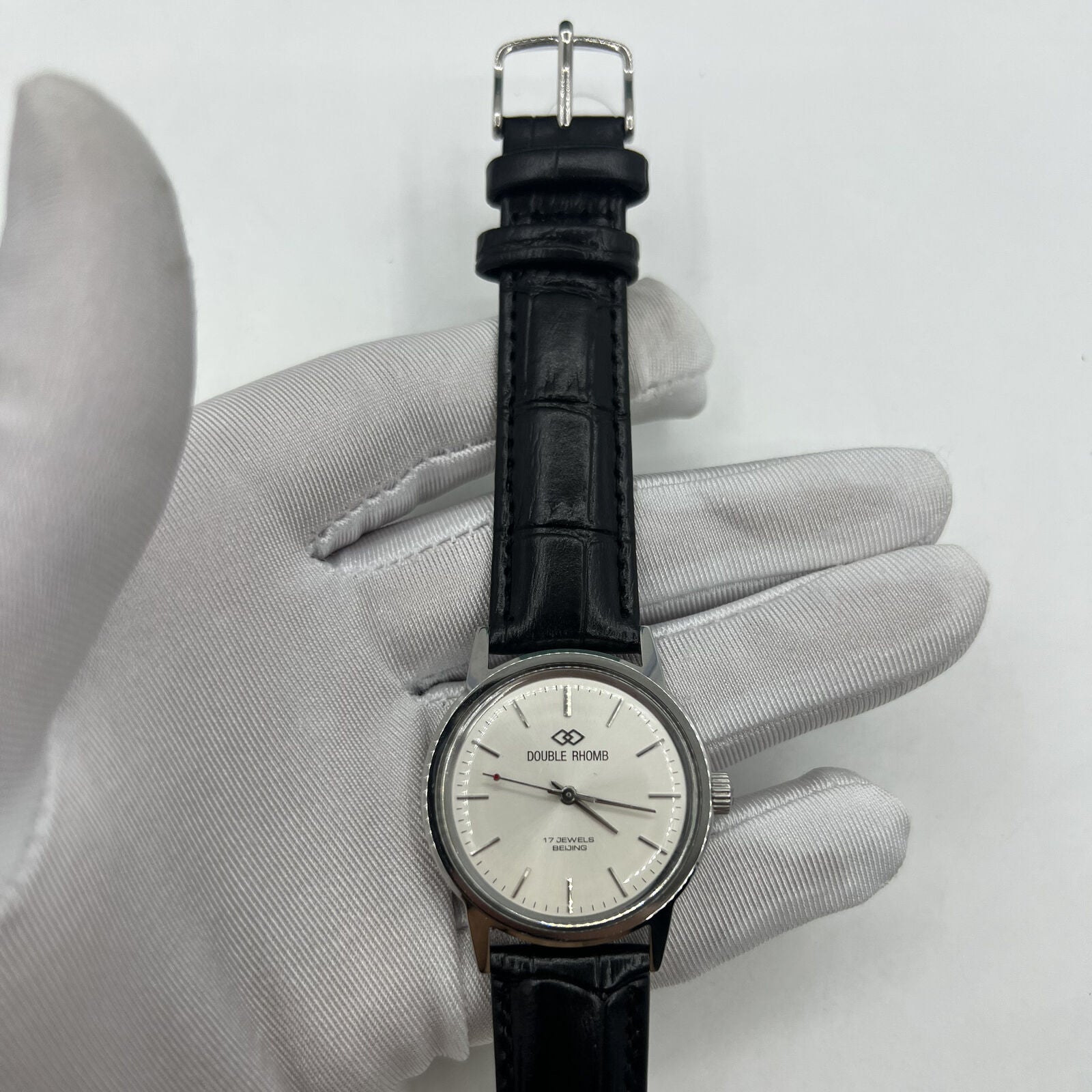 Beijing 36mm Double Rhomb manual watch with silver case, silver nail strap, classic style for elegant wristwear.