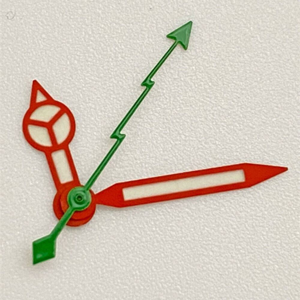 Green Lightning watch hands with red trim lume, designed for NH35, NH36, SKX007, SBBN.