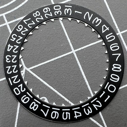 Black date disk wheel with date at 3 o'clock for Miyota 9015 movement, Japan-made precision component.