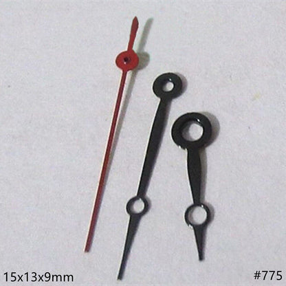 15mm black and red painted watch hands set compatible with Miyota 2035, 2115, 2105, 2305 movements, no lume.