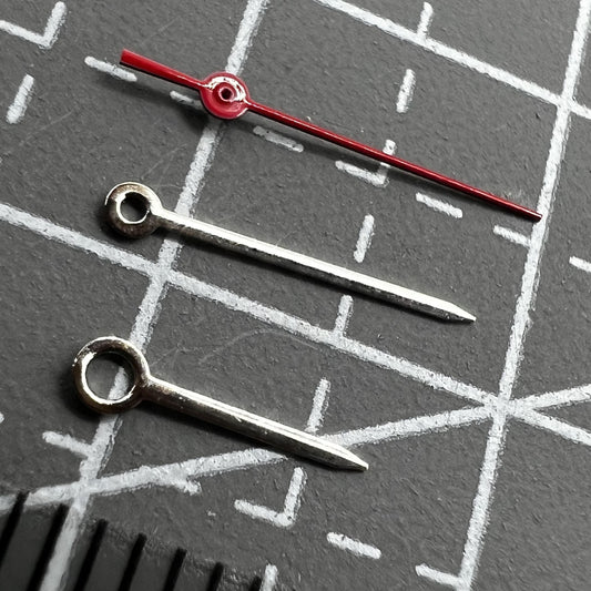 2 Sets/Pack 10mm No Lume Silver+Red Watch Hands for Miyota 1M12 Movement