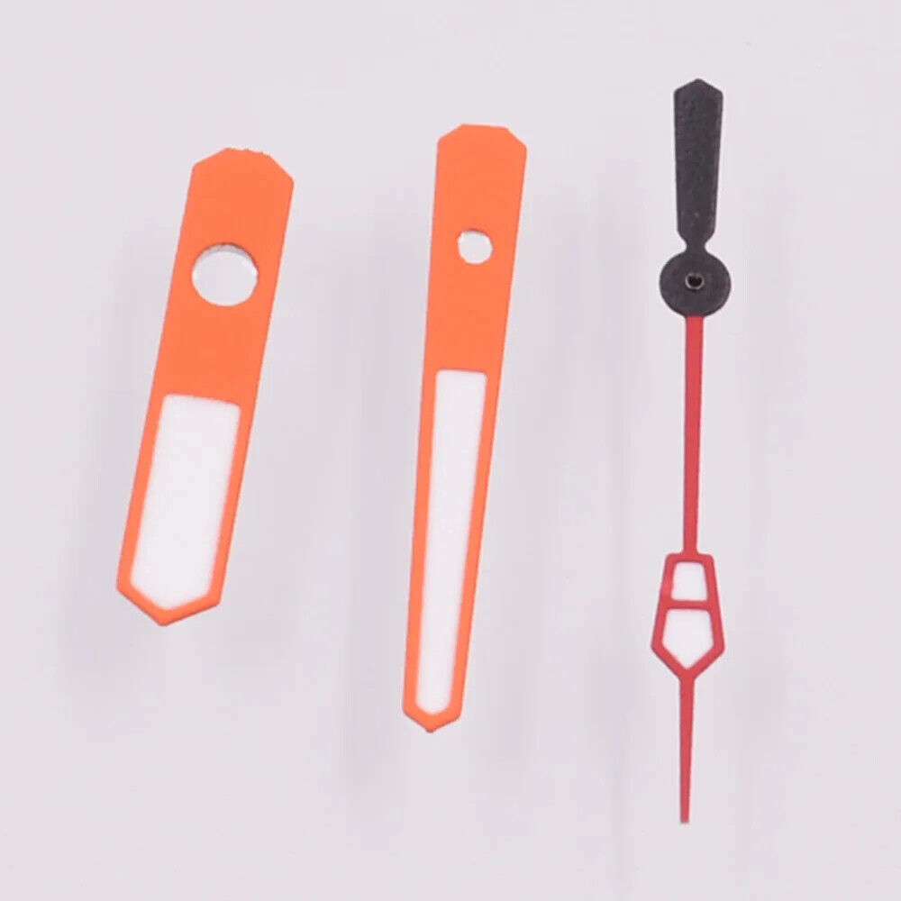 Colorful trim green luminous watch hands for NH35A, NH36, 7S36, 7S25, 7S35, 6R15, 4R36 movements, enhancing readability in low light.