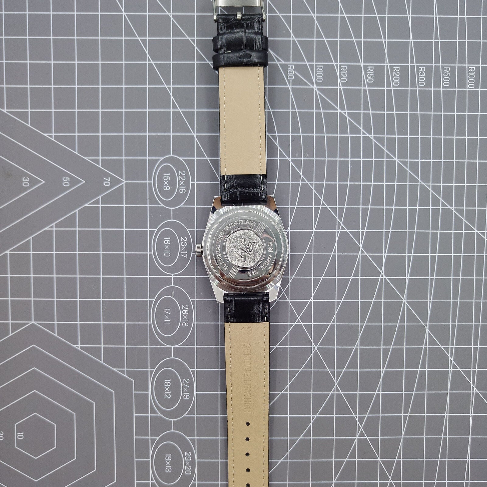 Shanghai Factory 38mm manual mechanical watch with white dial, 3 hands, 19 jewels, classic style accessory.