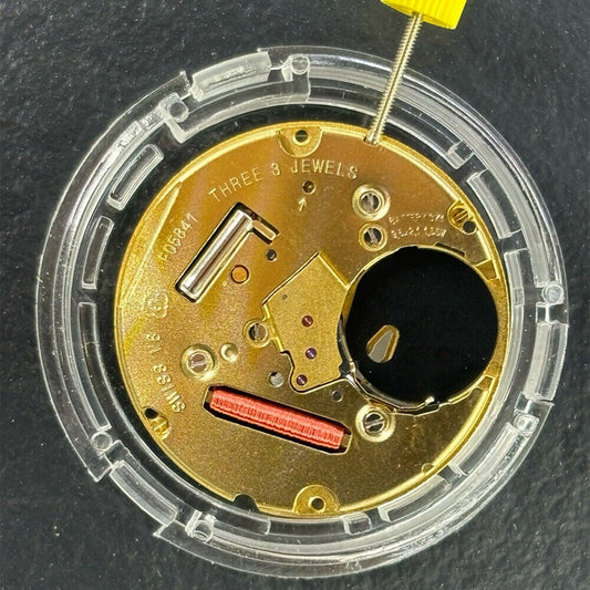 Swiss ETA F05.841 V8 quartz movement watch accessory with single calendar date at 3, precision timekeeping.