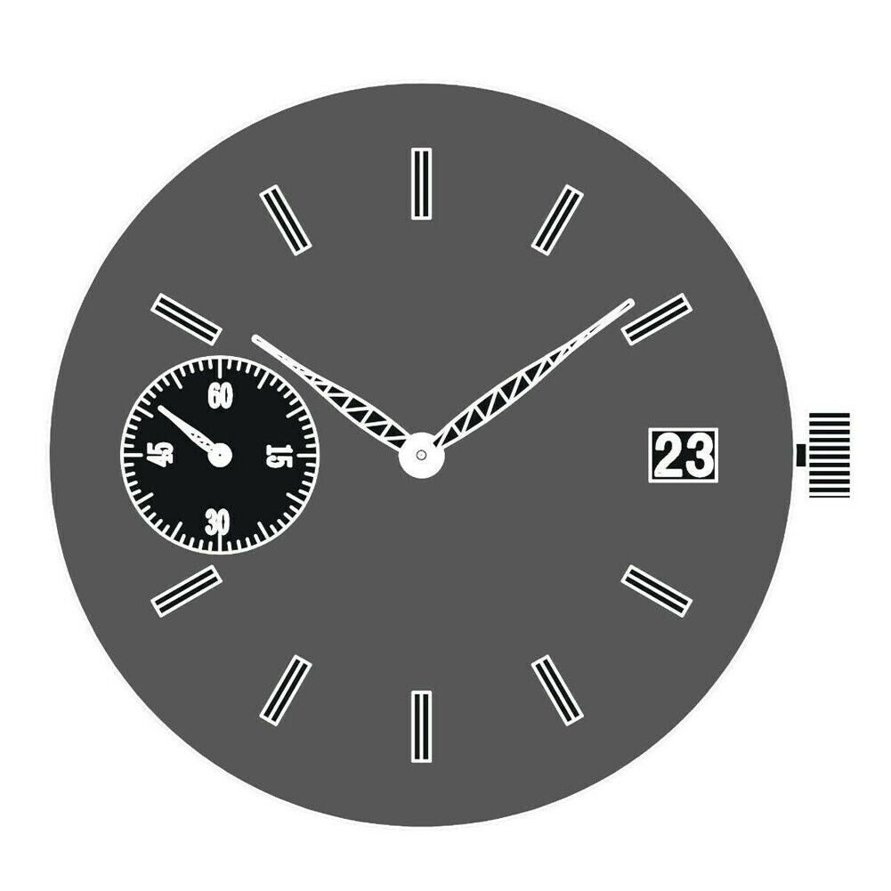 Seagull ST25 automatic watch movement with small second at 9H, perlage finish detail for watch repair.