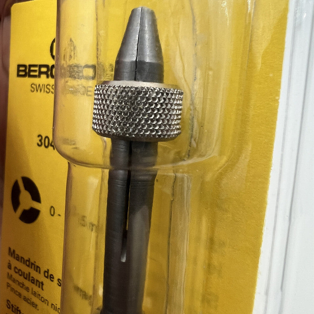 Bergeon 30432 precision pin vice featuring slide lock for secure drill and broach holding.