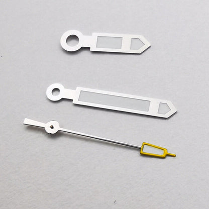 Silver and yellow pointed second hands for Seiko NH35 NH36 watches, precision replacement parts.