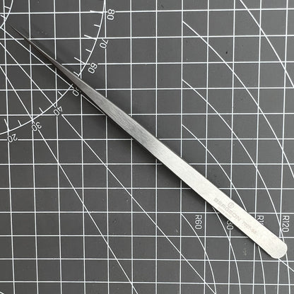 Swiss Made Bergeon 7027-SS tweezer with narrow, fine stainless steel tips for precise watch repair tasks.