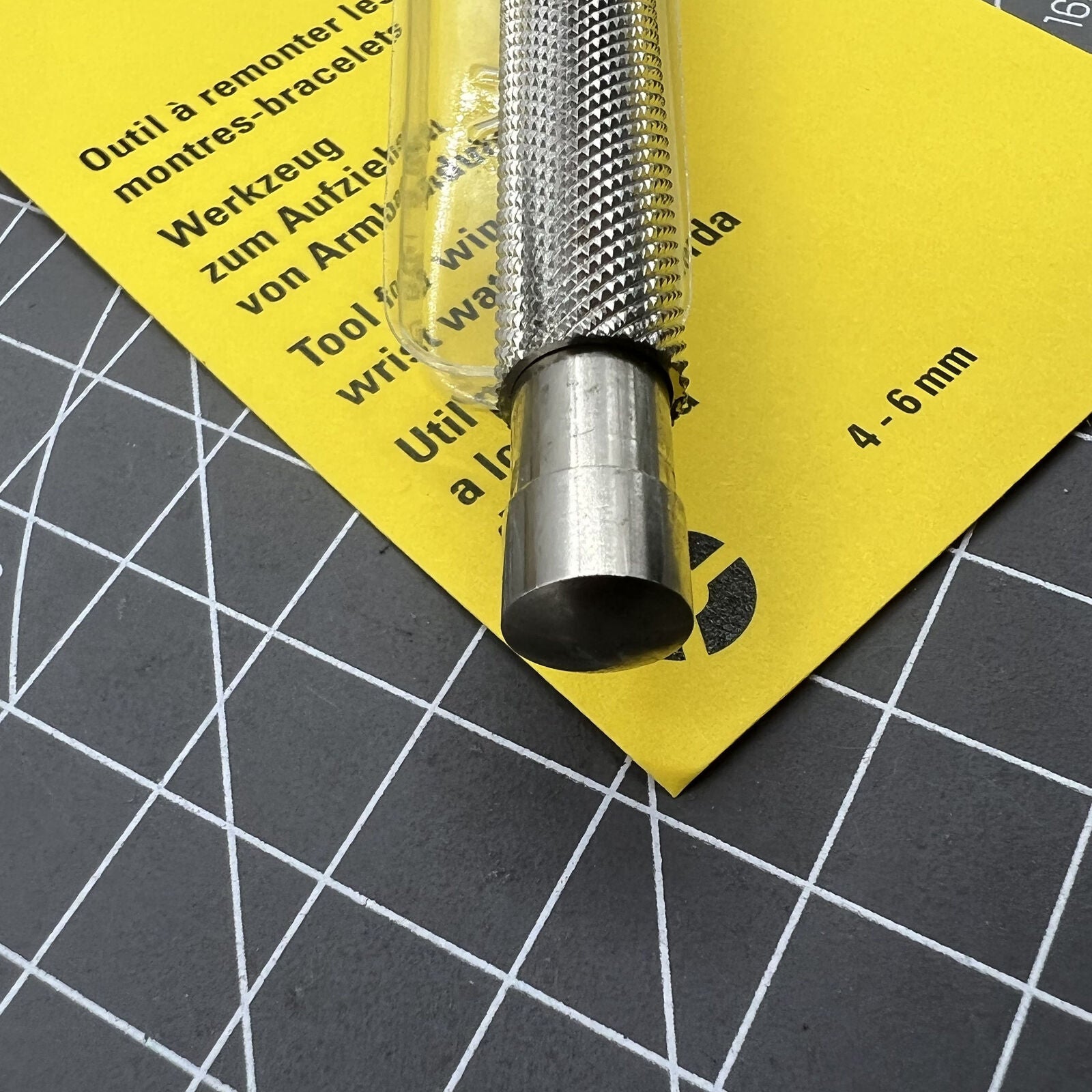 Swiss Bergeon 30409-C watch winding tool, precise 4-6mm button adjustments for watch accessories.