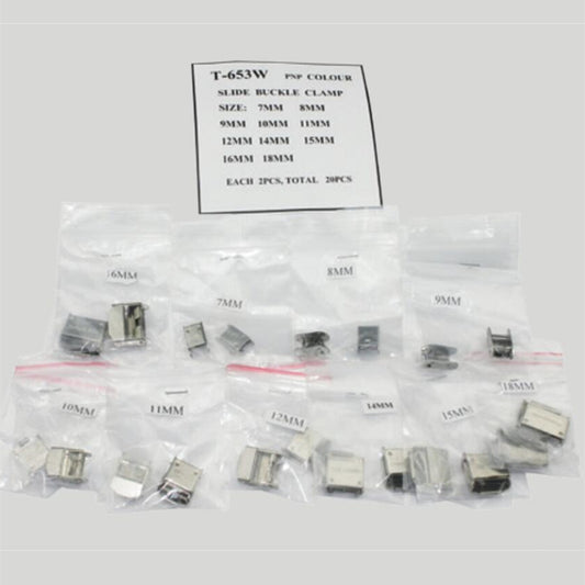 20pcs 10 Sizes 7-18mm Silver Slide Watch Buckles Watch Clamps