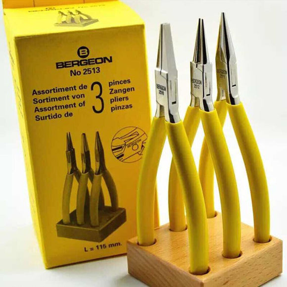 Bergeon 2513 Assortment Of 3 Pliers Brand New Flat Round & Snipe