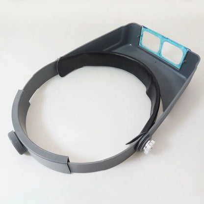 Double lens headband magnifier, 4 adjustable magnifications for precise watch accessory repairs.