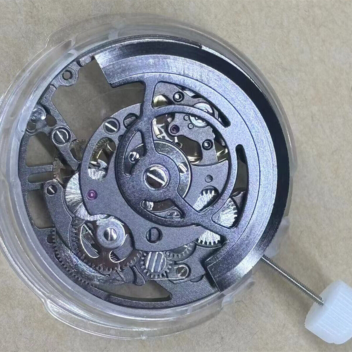 Black LB20 hollow 3-hand automatic watch part by LB20, precise mechanical movement for repair and replacement.