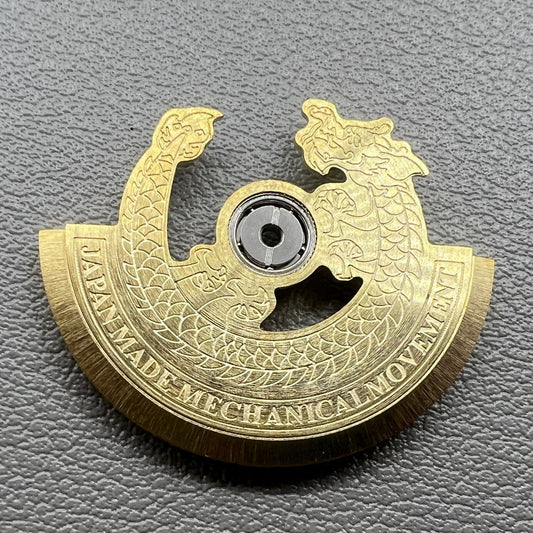 Golden Dragon carved rotor oscillating weight for NH35 NH36 watch movement, enhancing style and function.