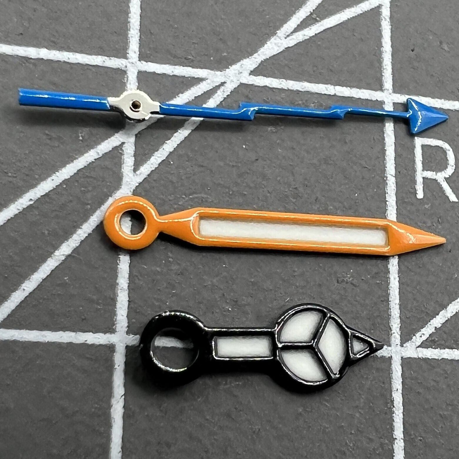 Blue luminous watch hands set for NH35 NH36 movement featuring bright lightning second hands.