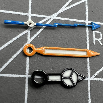 Blue luminous watch hands set for NH35 NH36 movement featuring bright lightning second hands.
