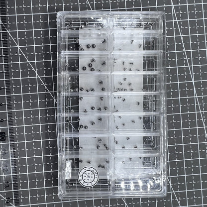 Set of 180 high-end stainless steel mini screws for watch case backs, straight line head.