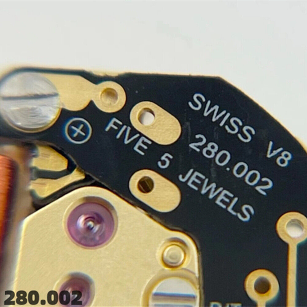 Swiss Movement ETA 280.002 quartz watch mechanism with 2-hand design for precise timekeeping.