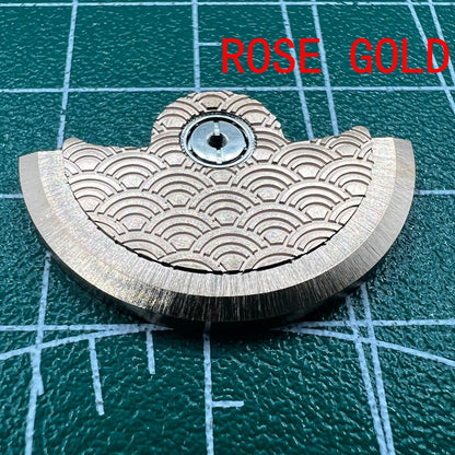 Rose Gold Sea Wave carved rotor oscillating weight by Miyota for NH35 NH36 watches.