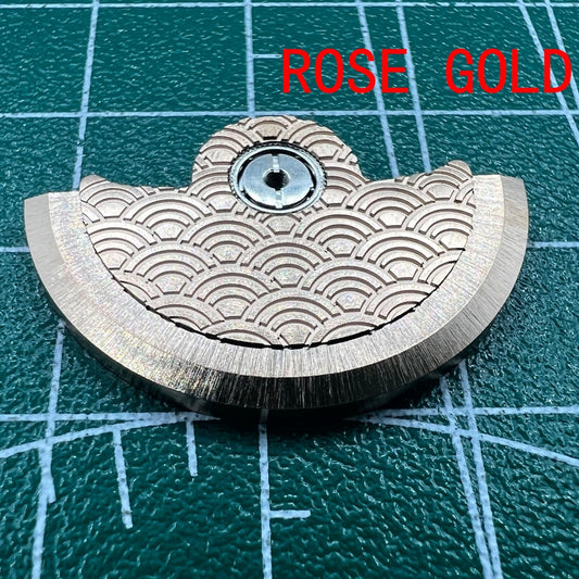 Rose Gold Sea Wave carved rotor oscillating weight by Miyota for NH35 NH36 watches.