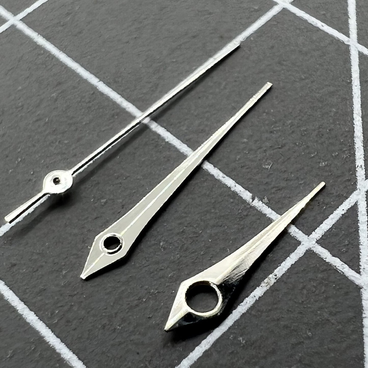 Silver long watch hands set without lume for Miyota 2035 2115 movements, precise accessory.