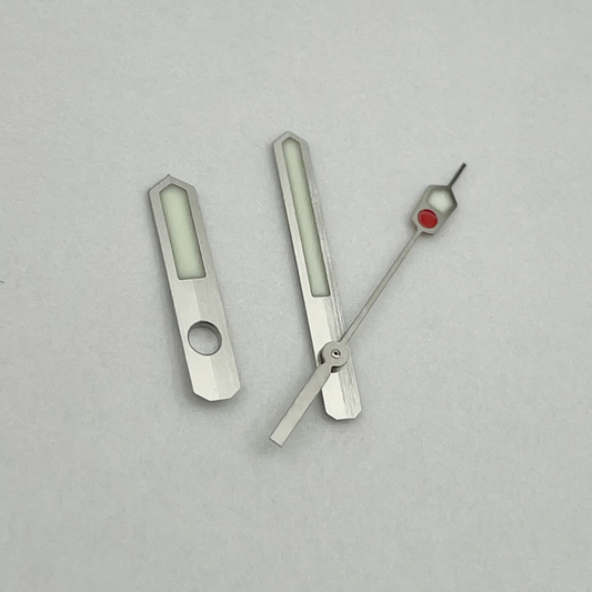 Green luminous watch hands set for SPB153J1 with NH35/36/4R/6R movement by P1-7-B, perfect for repairs.