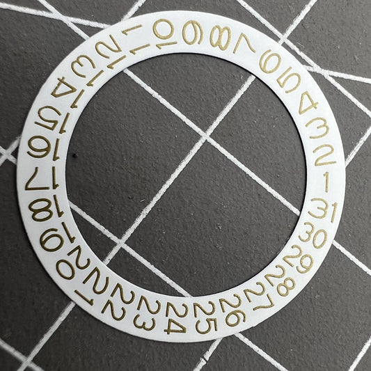 Autumn yellow date wheel for NH35 NH36 movement, white background, precise character design, Seiko-compatible.