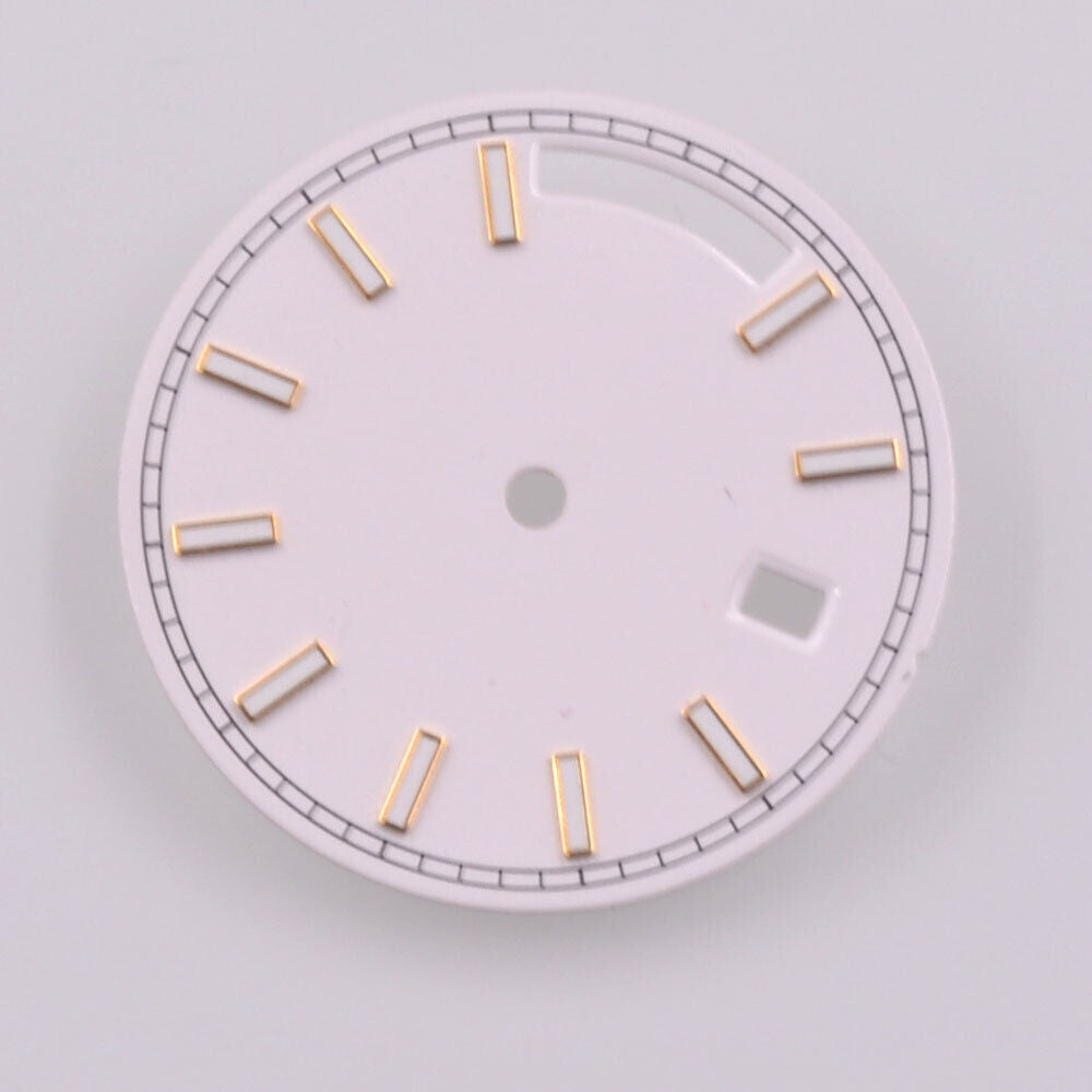 Green lume white watch dial with golden trim, 28.5mm for Seagull ST1644 movement, elegant design.