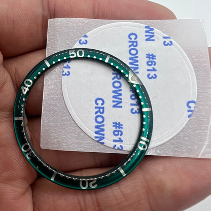 Dark green aluminum watch bezel insert with white font, 39mm/32.2mm circular arc design for watch accessories.