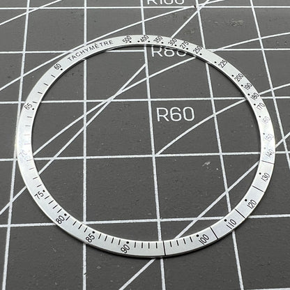 38.5mm Omega Speedmaster aluminum alloy white ring bezel with black font detail for watch customization.