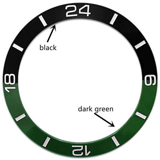 38 mm grün + schwarz Halbmaßstab Keramik poliert Uhr Lünette Fit für SUB007 Uhr 