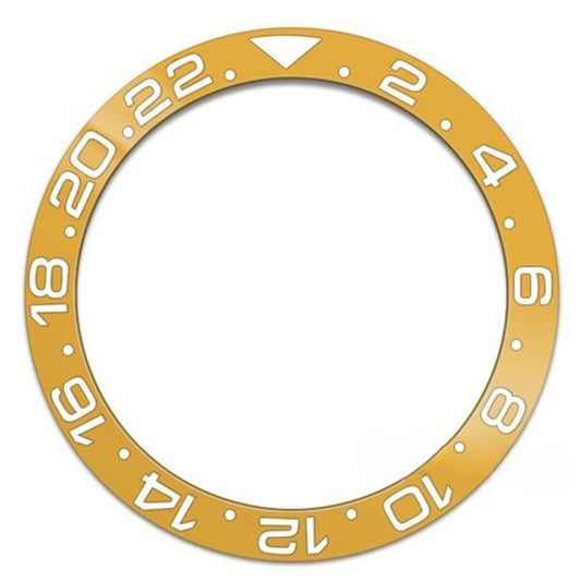 38 mm Keramik-Uhrenlünette mit Neigungswinkel GMT, gelber Hintergrund, weiße Schrift für SUB007