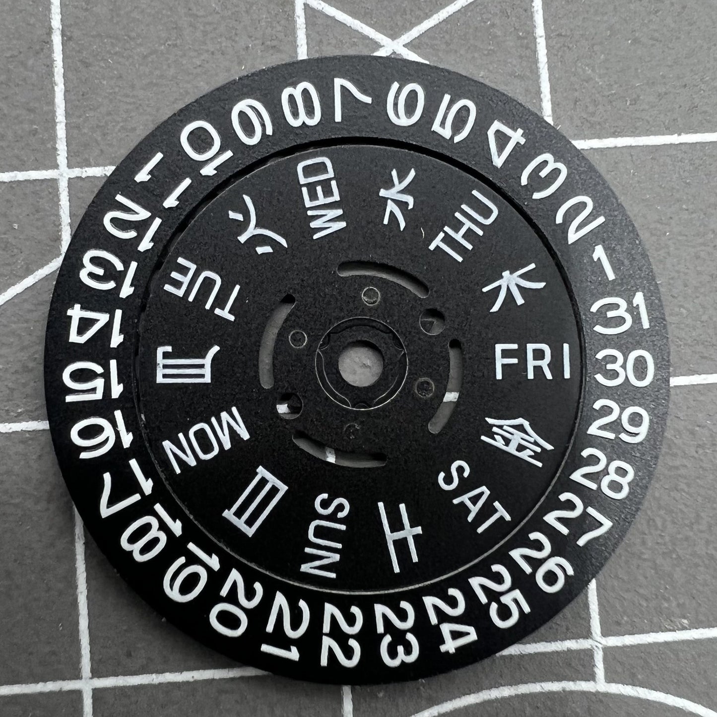 Blaue Lume schwarze Datums- und Wochenanzeige passend für NH36 Werk Datum bei 3 Uhr