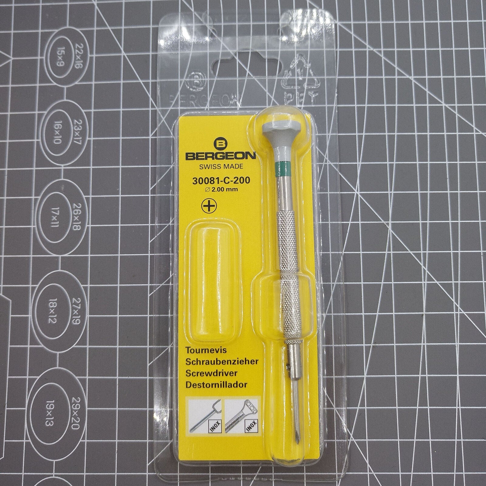 Swiss Made Bergeon 30081-C-200 Phillips 2.00mm screwdriver for precise watch repair tasks.
