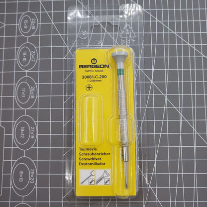 Swiss Made Bergeon 30081-C-200 Phillips 2.00mm screwdriver for precise watch repair tasks.