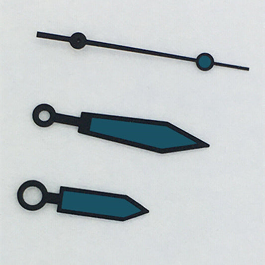 Blue luminous watch hands with polished black trim for ETA2836/2846/2824/2846 movements, ideal for repairs