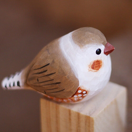 Handmade camel-colored wooden bird figurine with pearl accents by New Cute, perfect decorative art piece