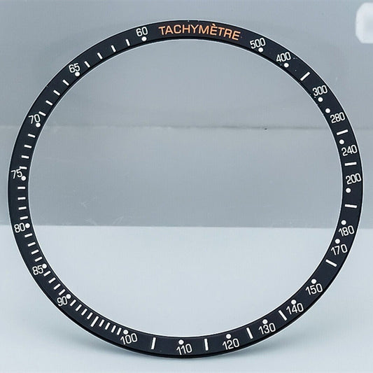 38,5 mm Aluminiumlegierung, schwarzer Ring + weiße Schrift, Uhrenlünette für Omega Speedmaster