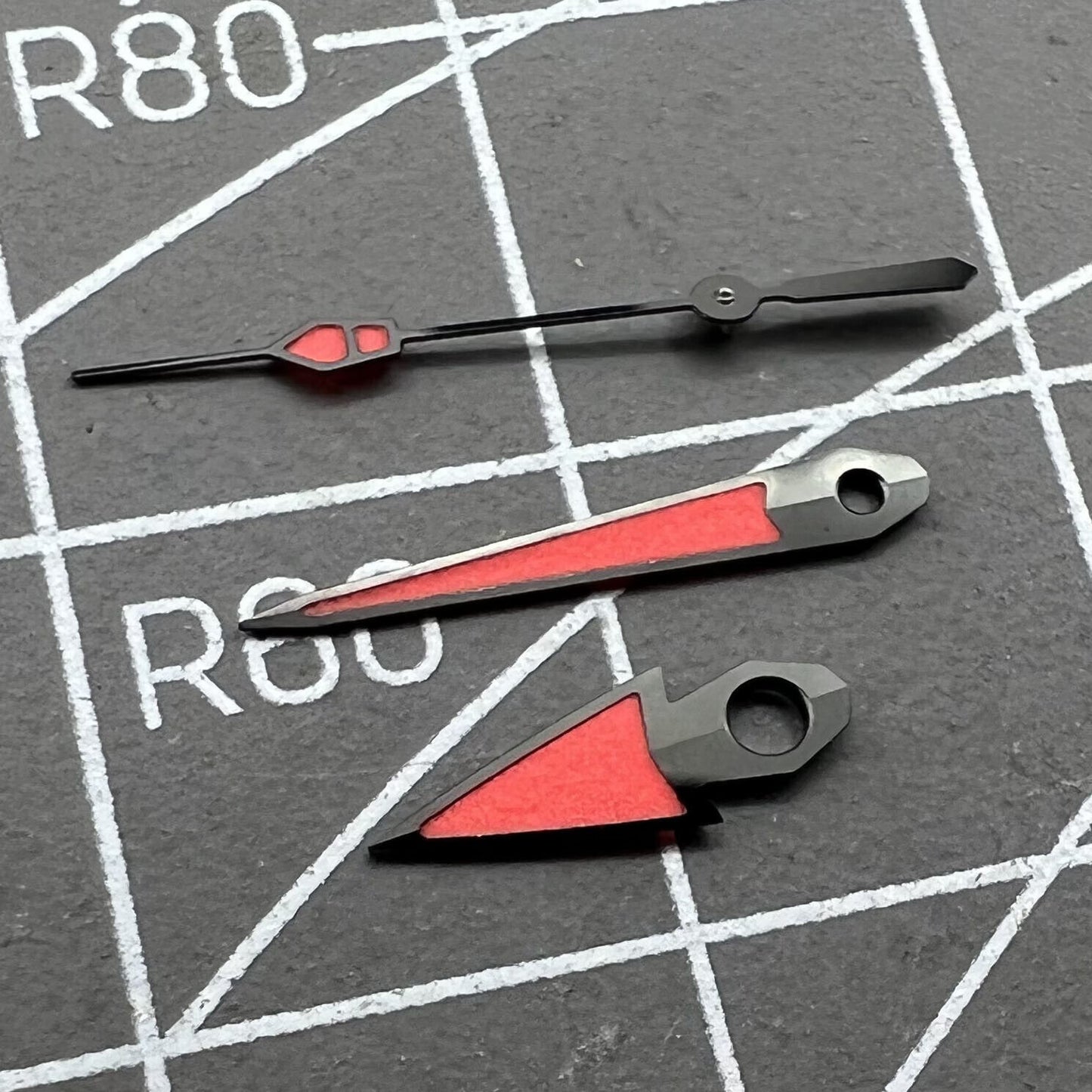 Red luminous watch hands set by New C3 for NH35/36/4R/6R movement, precision fit accessory.