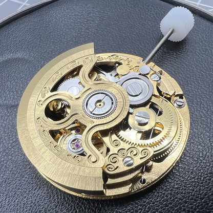Hangzhou 2189 automatic watch movement featuring golden 3-hand skeleton design for accurate timekeeping.