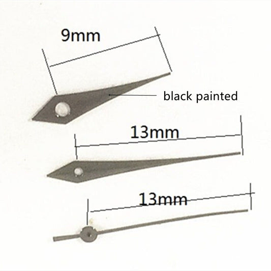 13 mm schwarz lackierte, pfeilförmige Uhrzeiger mit grüner Leuchtmasse für Miyota 1M12-Uhrwerk