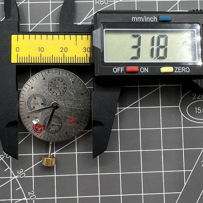 Automatic chronograph watch with ETA 7753 movement and small seconds at 6 o?clock.